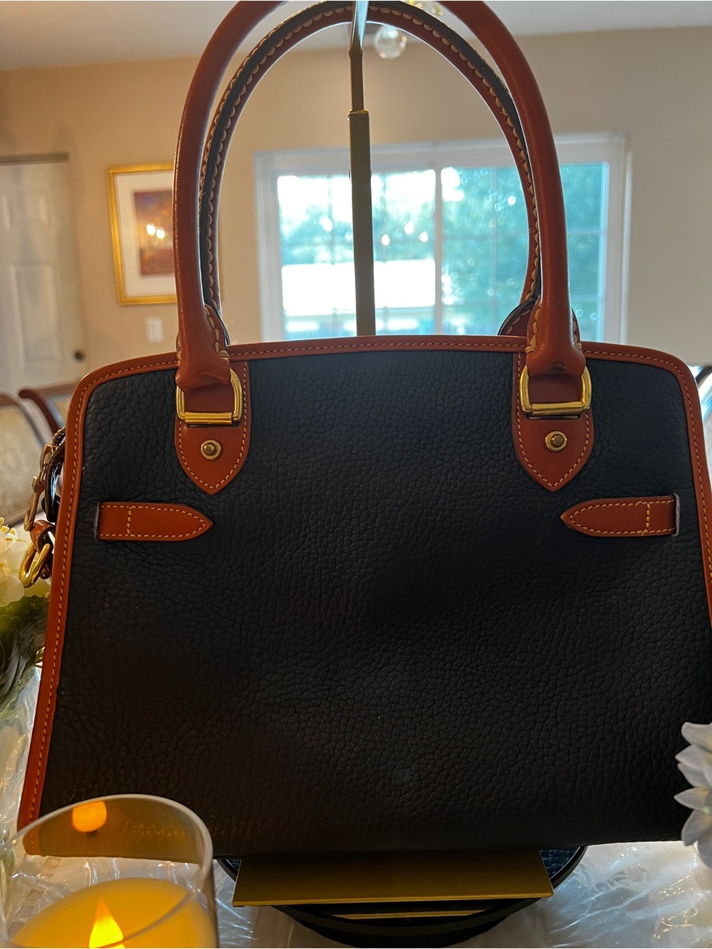 Vintage Dooney & Bourke All Weather Leather Black British Tan Satchel Crossbody - Picture 7 of 16